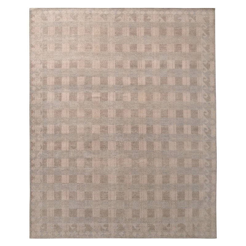 Rug & Kilim's Homage Geometric Beige Brown Wool Custom Rug, Rectangle 12' x 16'