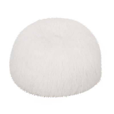 Pouf rond en fausse fourrure 3 pieds Mandana, blanc