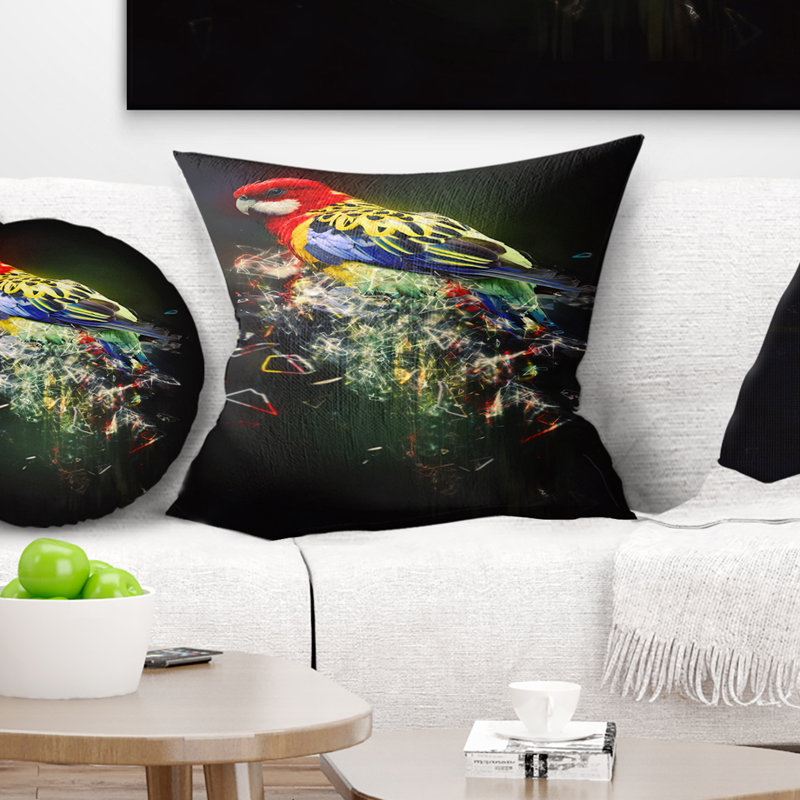Fantaisie perroquet sur une branche - coussin imprimé animal, 18 po x 18 po, Coussin décoratif