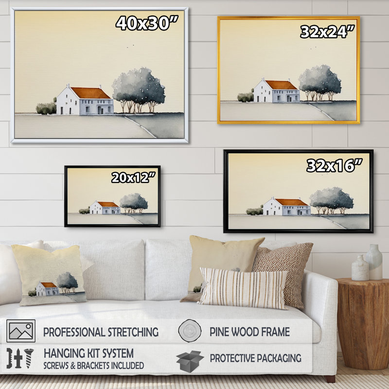 «Countryhouse in the Countryside», reproduction sur toile, H 30 po x l 40 po x P 1,5 po, Toile avec cadre flottant or