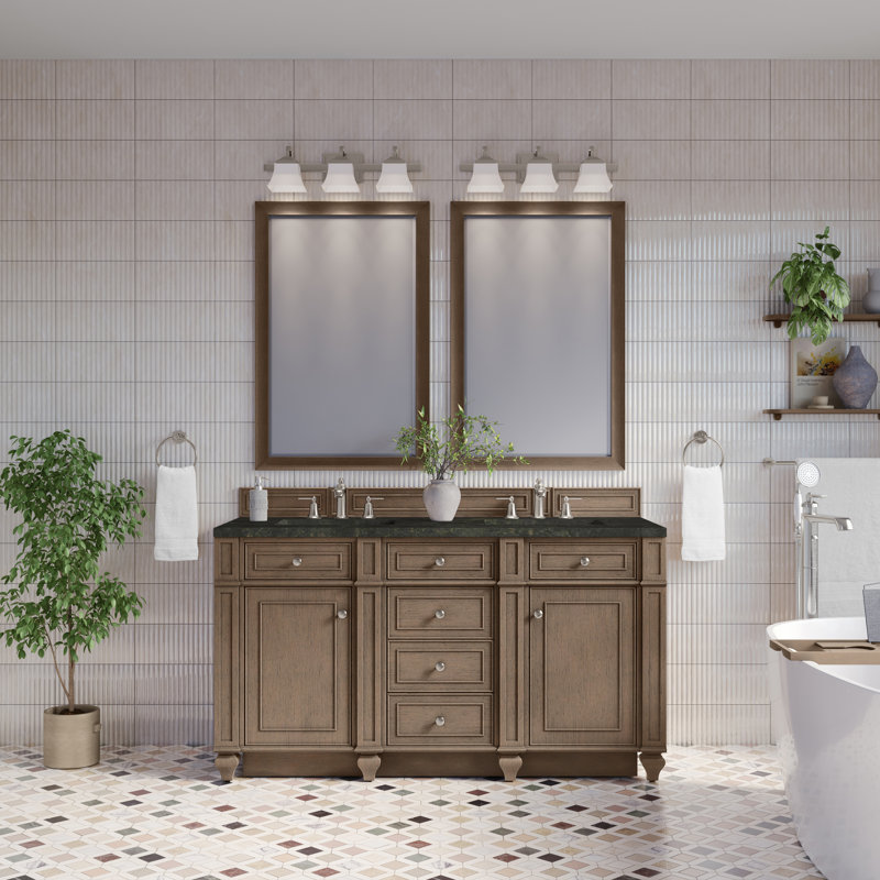 Bristol 60" Double Vanity Set, Whitewashed Walnut, 8" Widespread, Phantome Eclos