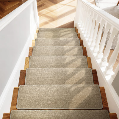 Bullnose Cream Gray 9.5 in. x 30 in. x 1.2 in. Polypropylene Carpet Stair Tread Cover Mats Self Adhensive Set of 12