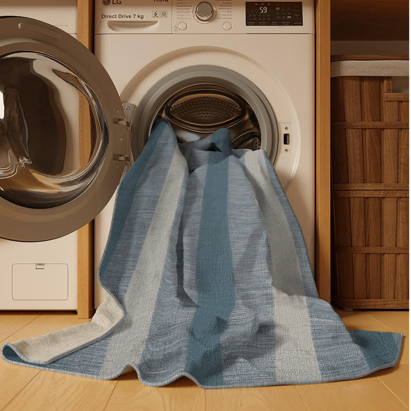 Tapis gris à carreaux lavable à la machine, Rond 5 pi