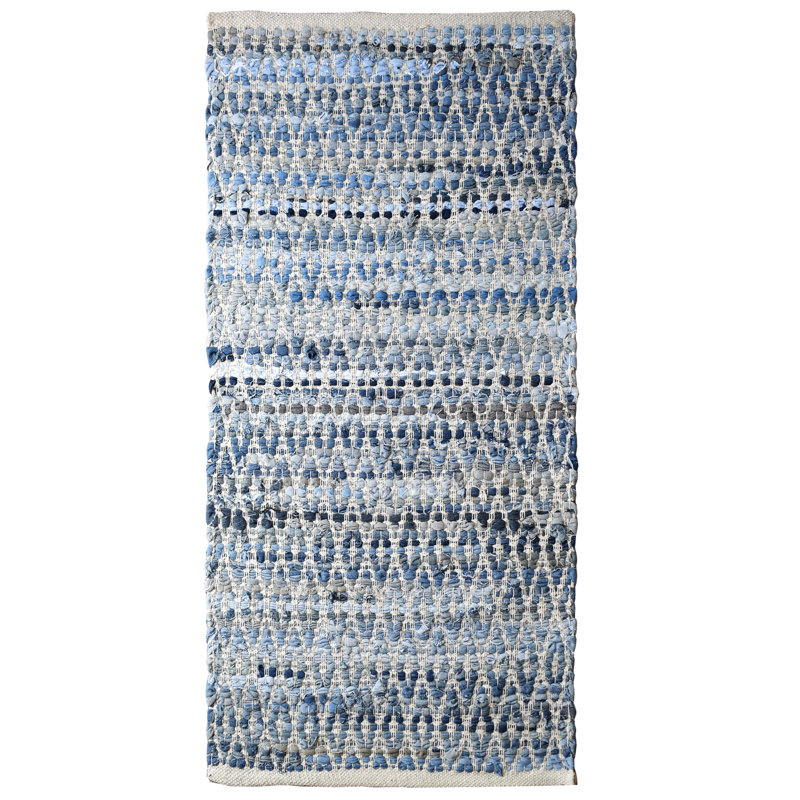 Tapis bleu en coton tissé à la main Anoceto, Rectangle de 2 pi x 3 pi