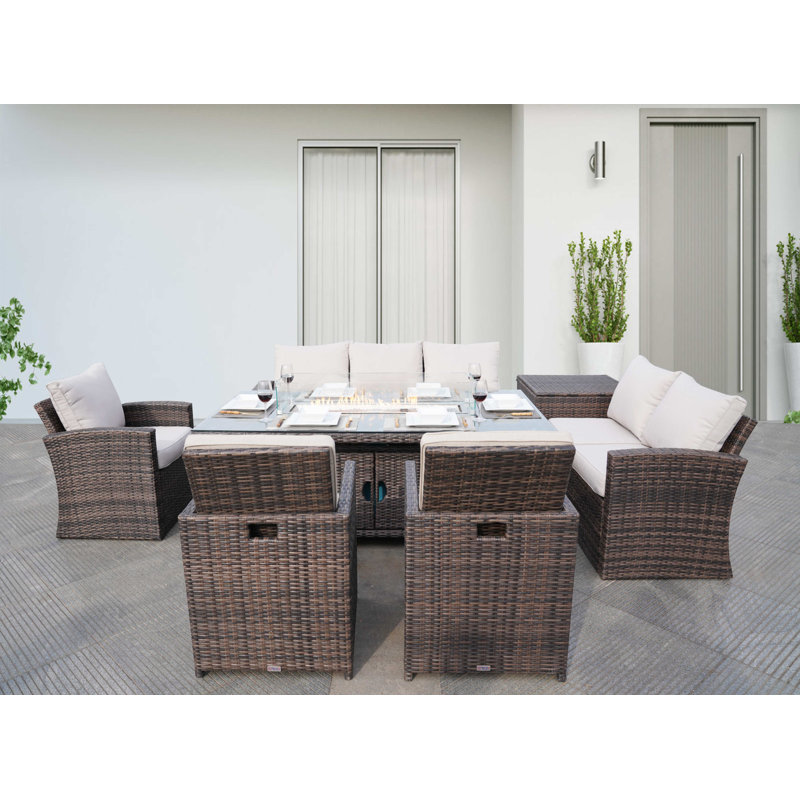 Ensemble de conversation en osier / rotin pour 8 personnes avec coussins Tegan