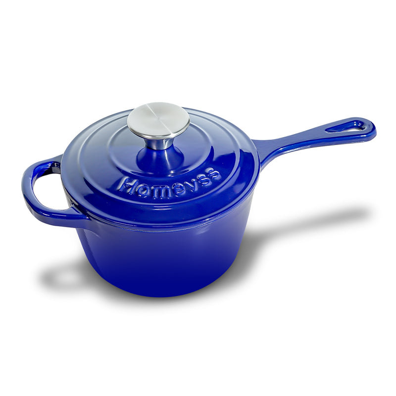 Casserole en fonte émaillée HomeVSS de 1,75 L avec couvercle, Blue