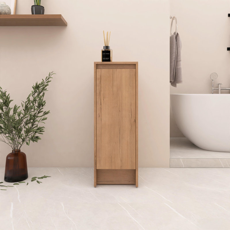 12 Inch Freestanding Bathroom Storage Cabinet, Soft Close Doors, Imitative Oak