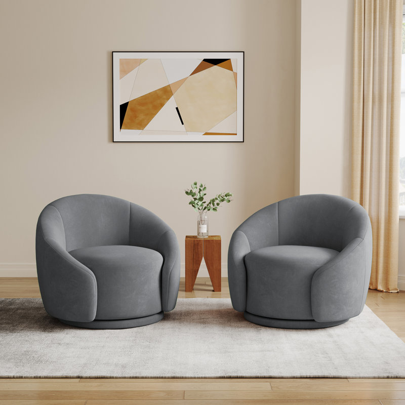 Aunna 89.2Cm Wide Swivel Barrel Chair, Grey Cotton