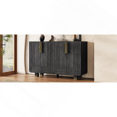 Sideboard 54" Retro Buffet Cabinet With Storage, 4 Doors Vintage Fluted With Adjustable Shelves