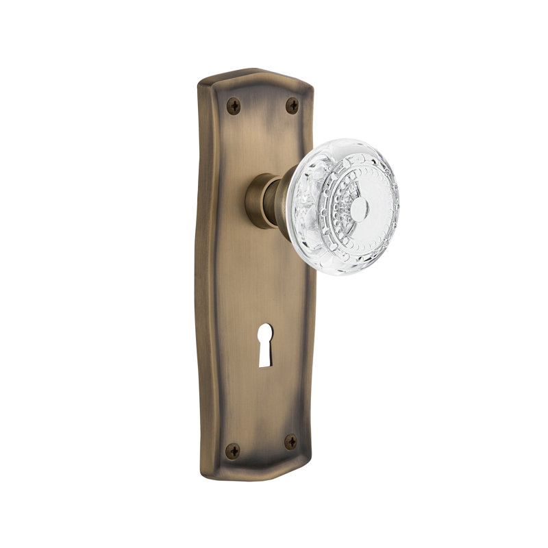 Prairie Plate with Decorative Keyhole and Crystal Meadows Knob, Antique Brass, 2-3/8”