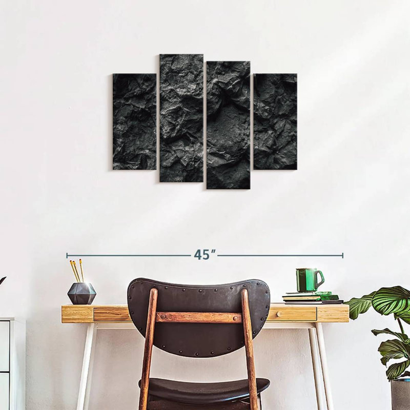 Ensemble de 4 pièces de pierre noire sur toile, H 22 po x l 36 po x P 1 po