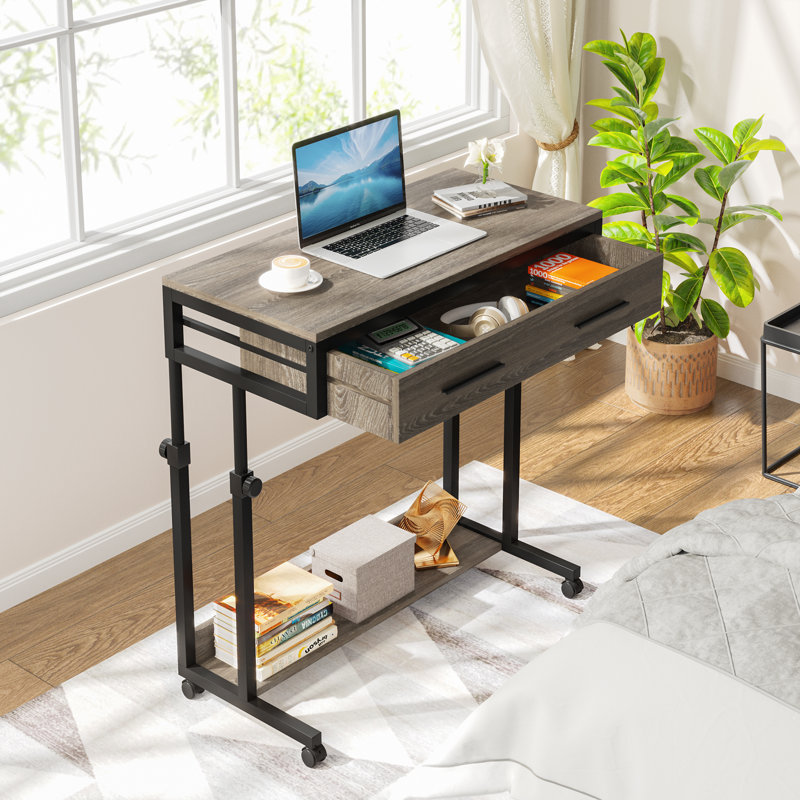 Zavalla Mobile End Table with Drawer C Table Sofa Side Table, Gray/Black