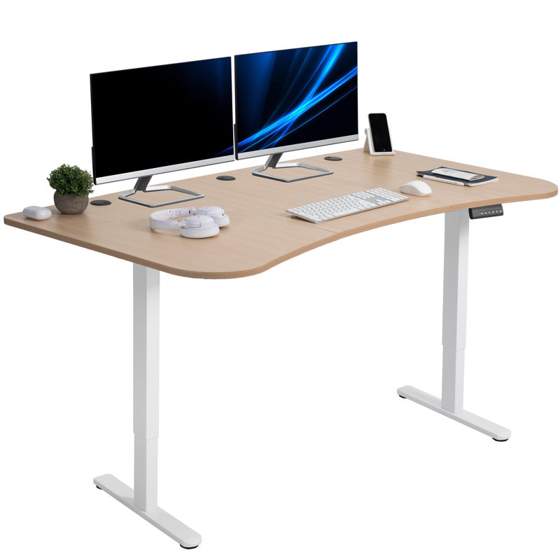 Bureau debout électrique 63 "x 32" VIVO, série E2B1B, Bois clair/blanc
