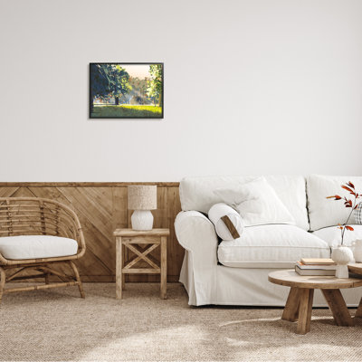 «Modern Cottage Home Landscape», formes géométriques abstraites, arbres blancs, estampe numérique, art texturé par Ziwei Li