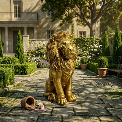 24 in. H Resin Lion Garden Statue, Outdoor Decorative Lawn Sculpture