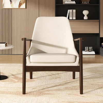 Fauteuil de style Mid-Century moderne en bois massif - Fauteuil d'appoint pour le salon, haut dossier de lecture, tissu avec bois, objet de décoration de pièce, revêtement