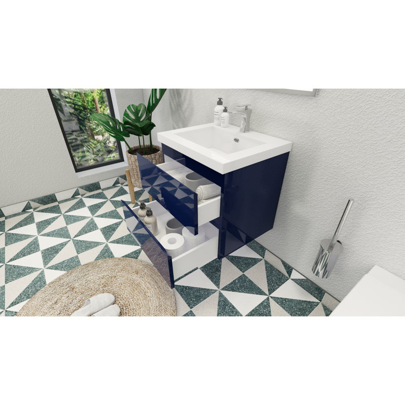 Aylanna Single Bathroom Vanity with Acrylic Top, Hight Gloss Night Blue
