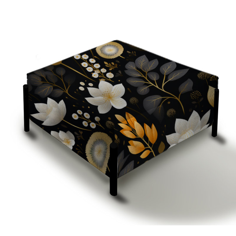 Grand repose-pieds carré noir et blanc Blooms Tranquil