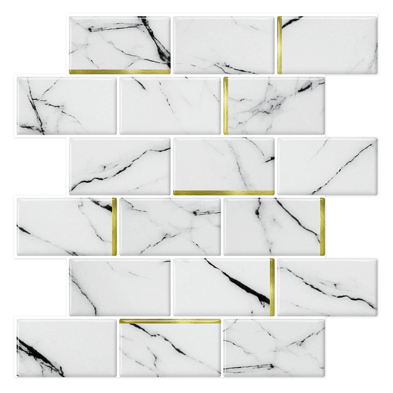 Carreau de marbre blanc avec dosseret de métro - Accent doré, Blanc