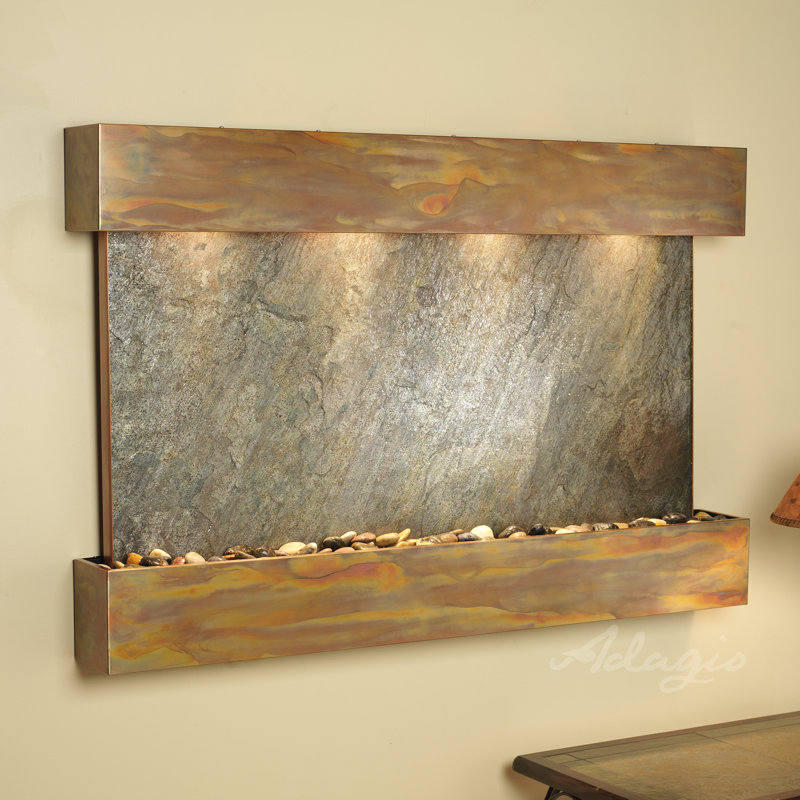 Sunrise Springs Acrylic Waterfall Fountain with Light, Rustic Copper, Rainforest Green Marble