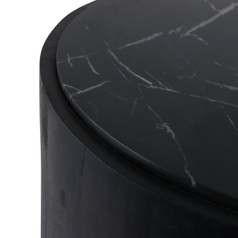 Modern Stone & Mango Wood Accent Table with Sleek Marble Top, Contemporary Round Design, Durable Solid Wood Base for Stylish Home Decor.