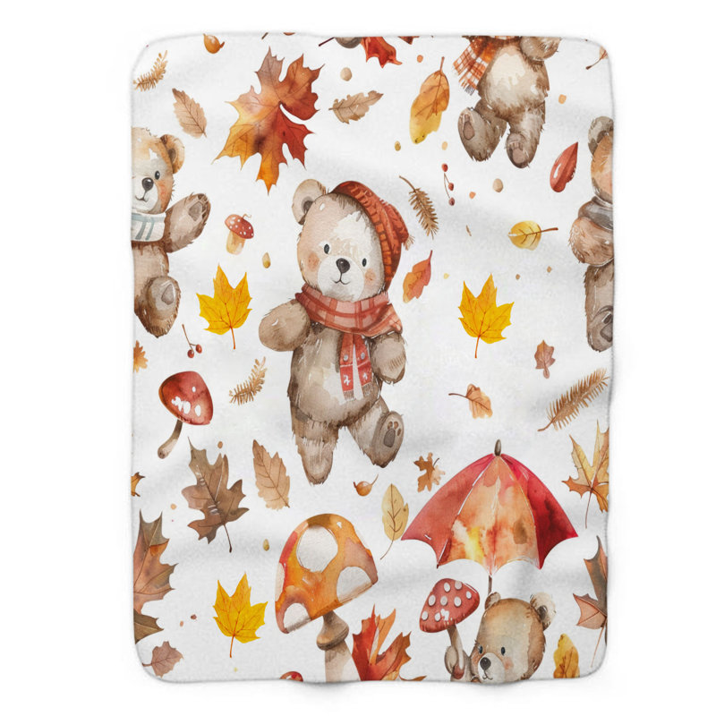Motif d'ours d'automne - couverture Sherpa de qualité supérieure 1 pièce, Grand lit