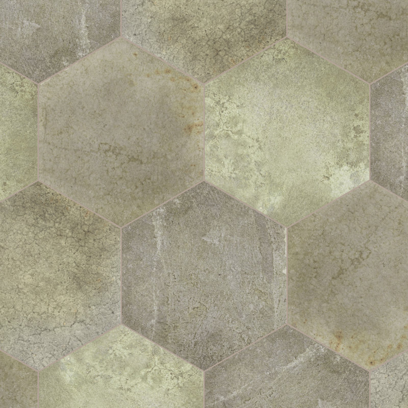 Heritage Hex 7" x 8" Porcelain Stone Look Wall & Floor Tile, Jungle