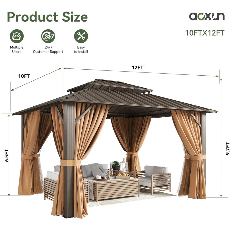 12 pi. L 10 pi. D Pavillon de jardin en aluminium