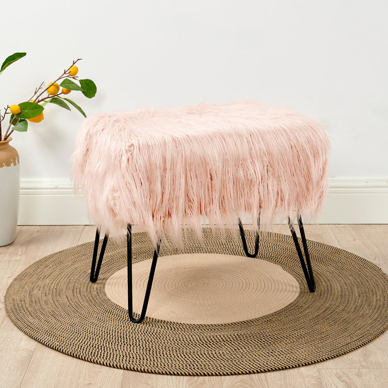 Keilia Upholstered Ottoman, Rose Faux Fur