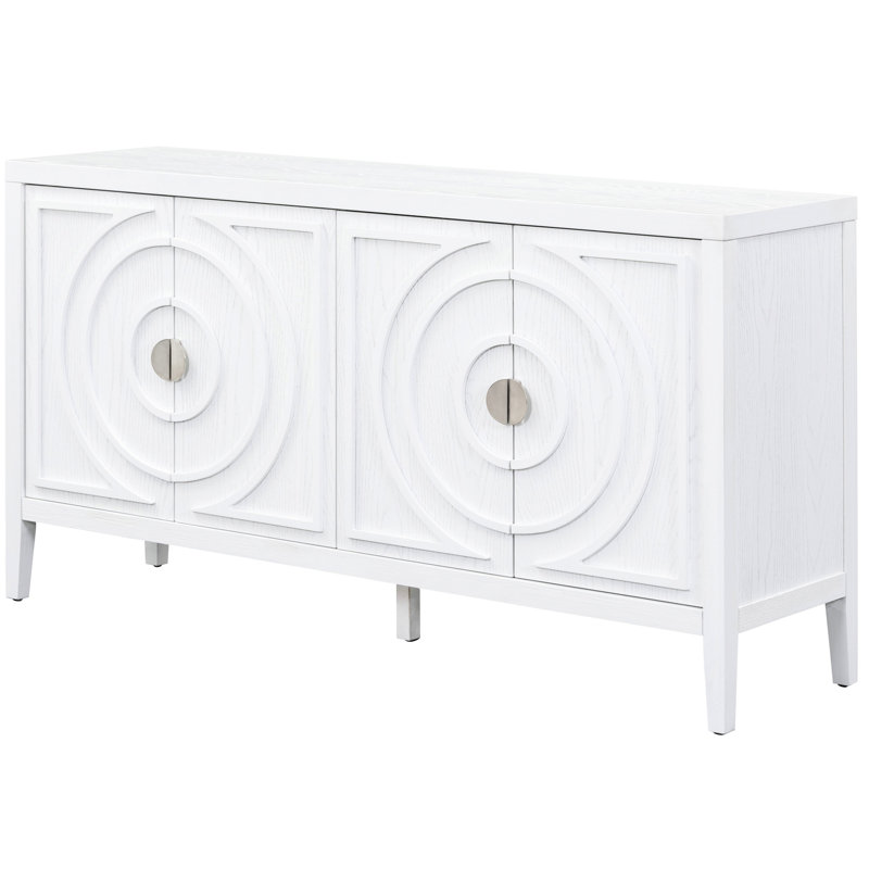 Le buffet de rangement blanc rétro, idéal pour la cuisine et le salon, rehausse l'ambiance chaleureuse avec une porte arrondie et crée un look doux et élégant dans votre maison