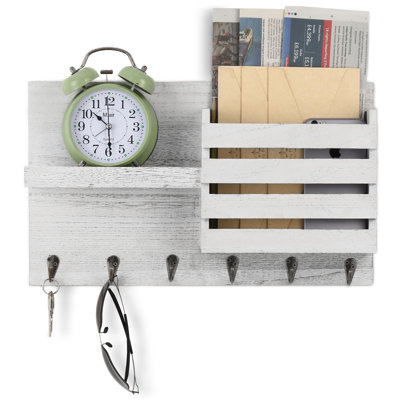 Étagère murale murale en bois avec 6 crochets à clés, vert olive