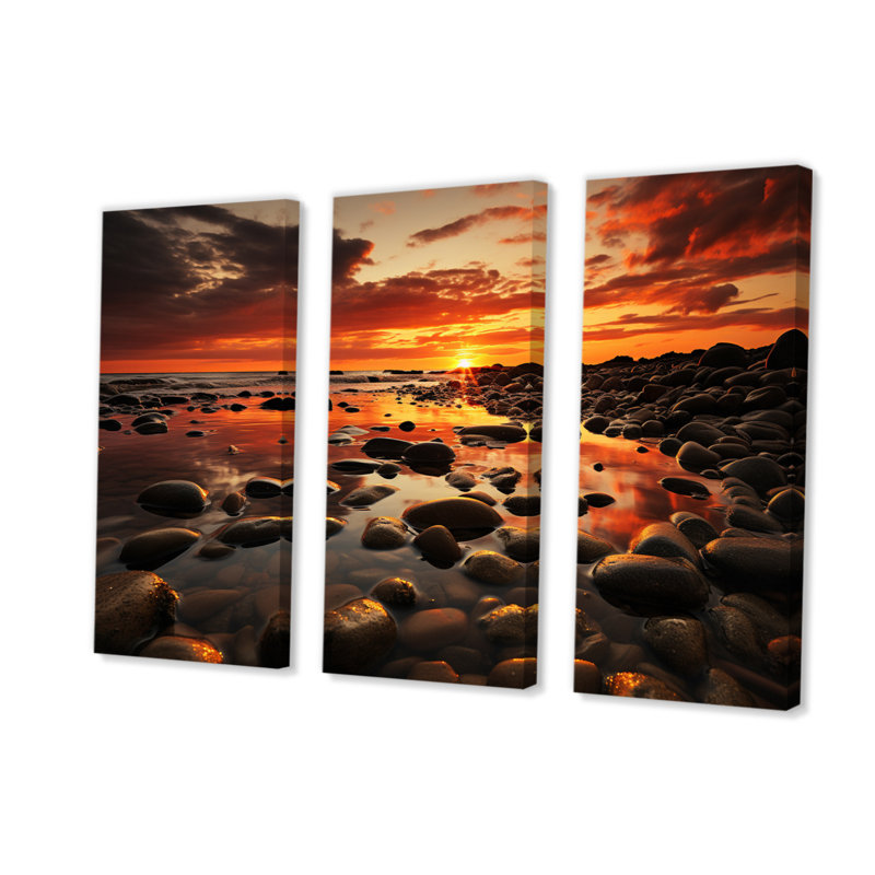 «Coastal Serenity At Sunset V» sur toile, reproduction de 3 pièces, H 28 po x l 36 po