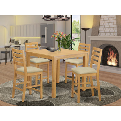 5-Piece Natural Oak Finish Solid Wood Top - Dining Room Set - Seats 4