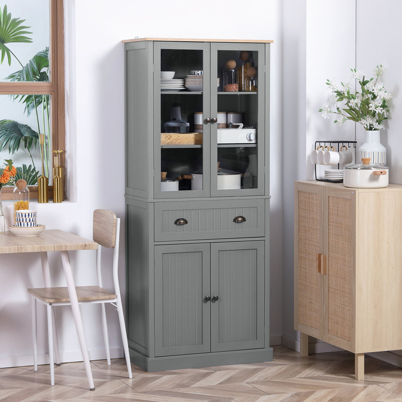 HOMCOM Kitchen Cupboard, 5-tier Storage Cabinet with Adjustable Shelves, Grey