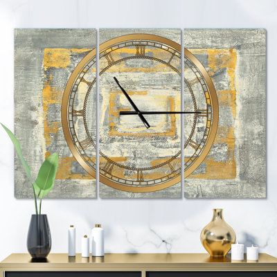 Tapisserie dorée dorée sur fond gris I - horloge murale moderne