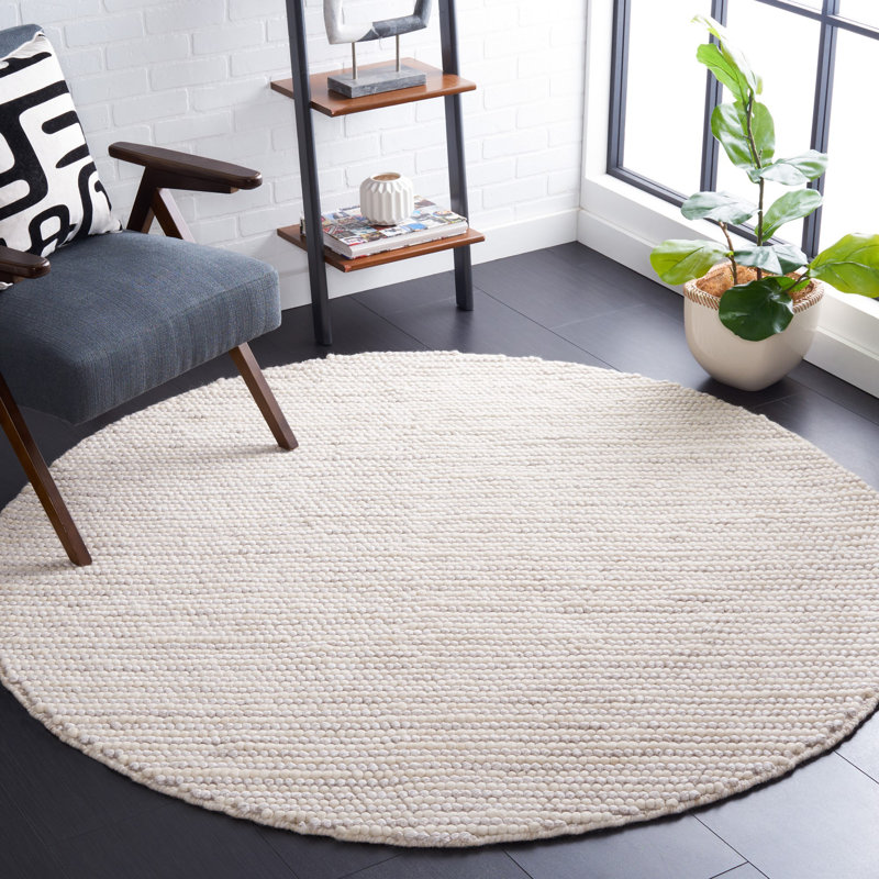 Tapis ivoire / beige fait à la main Charvik, Rond 12 pi