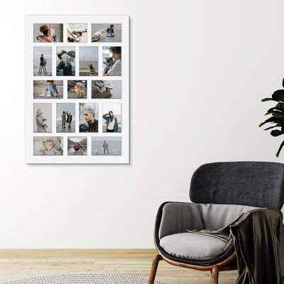 17 Opening Rectangular Grid Collage PVC Photo Frame, Large Horizontal Wall Gallery Frame for Uniform 4x6 Family Photos, White