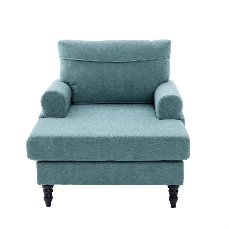 Chenille Fabric Chaise Lounge Recliner Single Sofa Living Room Bedroom Rest Chair, Mint Green