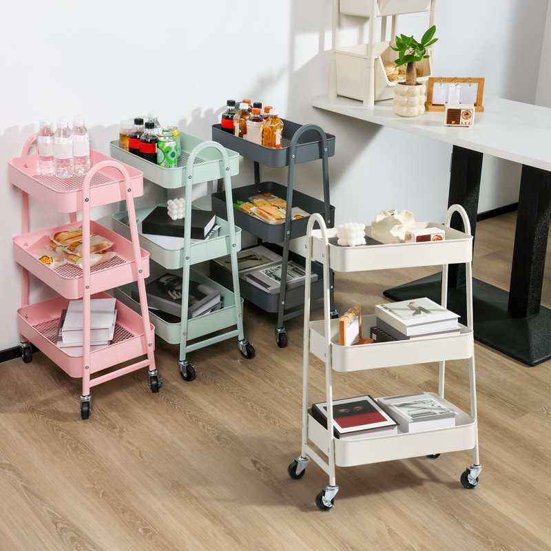 Green Metal 3-Tier Rolling Utility Cart with Swivel Wheels