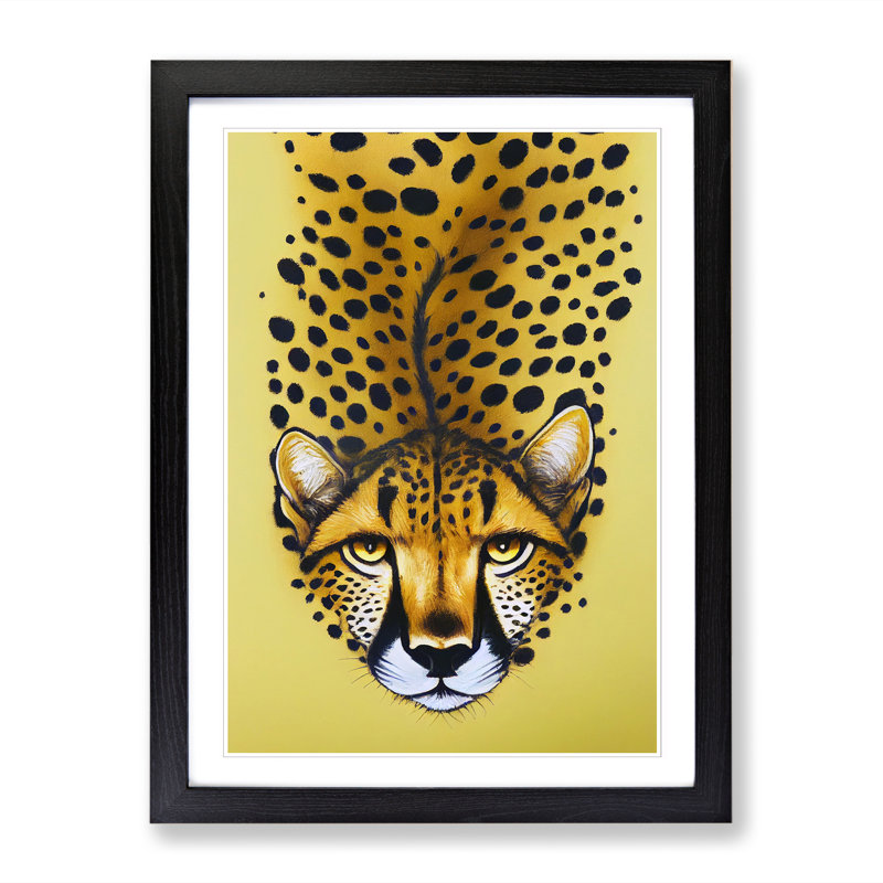 Cheetah Gouache Paint - Picture Frame Print, 34cm H x 25cm W x 2cm D, Oak Framed