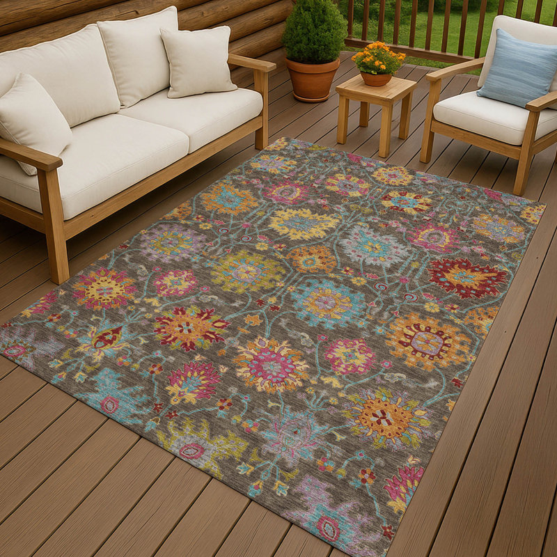 Tapis damassé intérieur / extérieur lavable à la machine ACN2288, Rectangle 9 pi x 12 pi