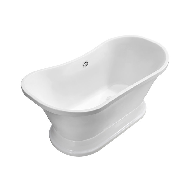 60" Streamline Freestanding Soaking Acrylic Bathtub With Drain and Bamboo Tray, Glossy White