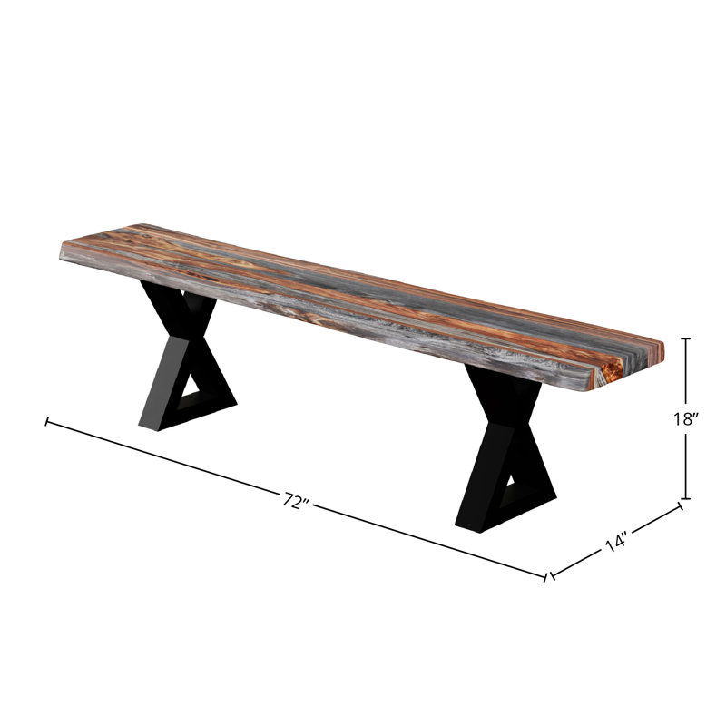 Banc en bois Freitas Sheesham, Brun / noir, H 18 po x l 72 po x P 14 po