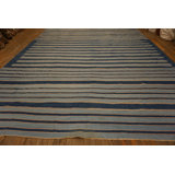 Antique Blue and White Color Stripe Pattern Room Size Cotton Dhurrie Flat Weave Rug
