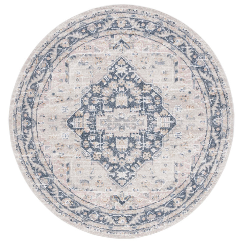 Tapis oriental beige / bleu marine Hulme, Rond 6 pi 7 po
