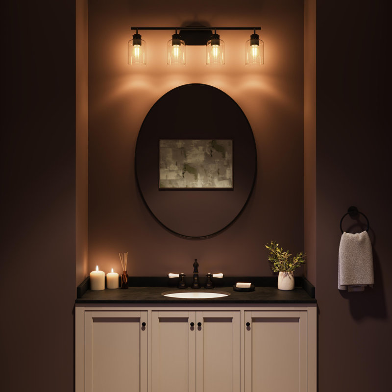 Ensemble de meuble-lavabo noir mat à quatre lumières Reines, Noir mat