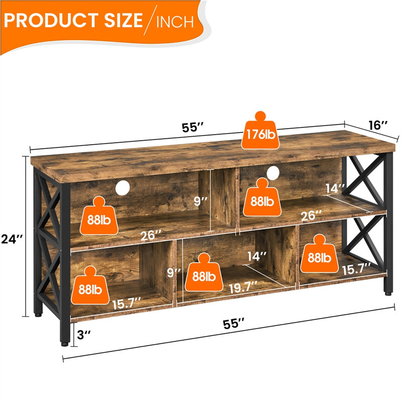 Rapert Industrial TV Stand with Storage Cabinets for 65 Inch TV, Rustic Brown