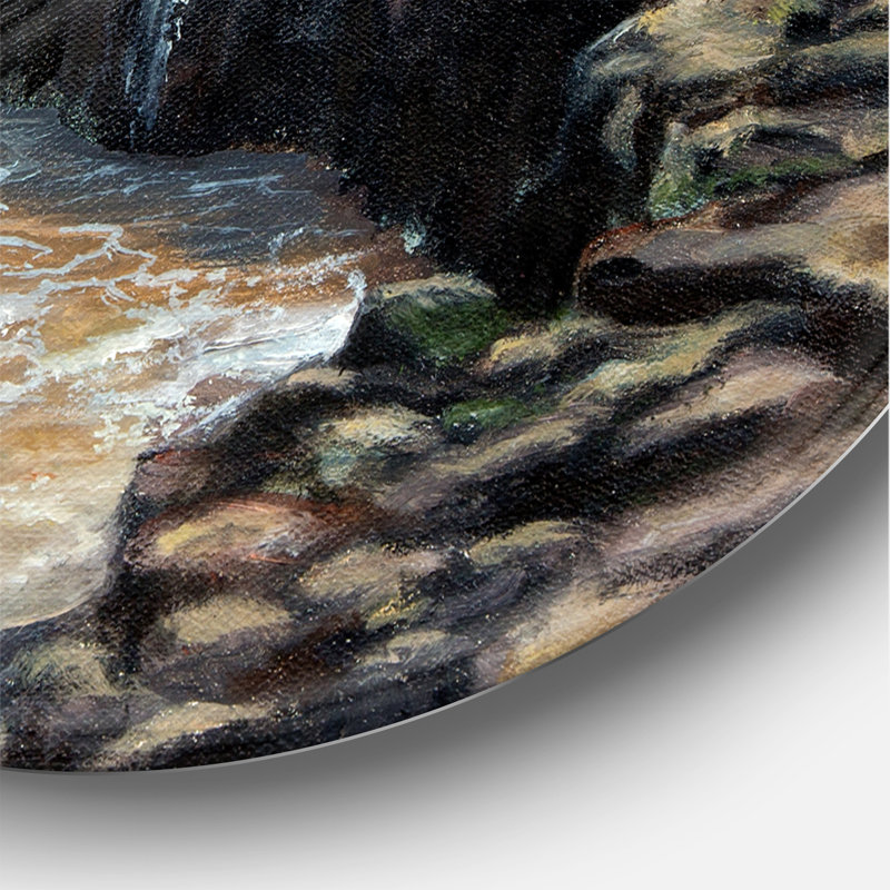 Wild Waves Breaking On The Shore - Art mural nautique et côtier en cercle, H 36 po x l 36 po x P 1 po
