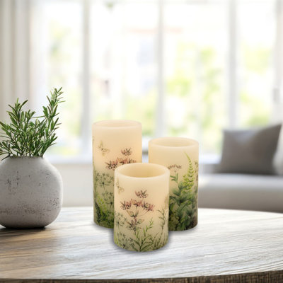 Battery Operated Wax Candles with Floral Design - 3 Count