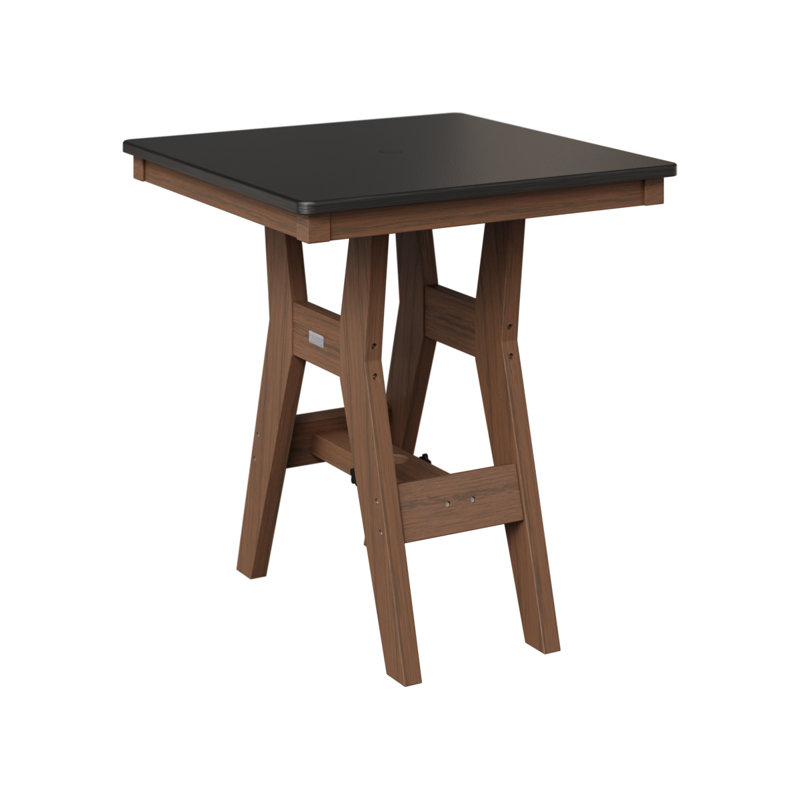 Berlin Gardens Harbour 28″ Square Bar Table, 38.87" H x 28" W x 28" D, Brazilian Walnut, Hammered Top Black